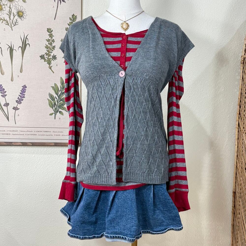 Vintage 90s Y2k Babydoll Cardigan Sweater Dolly Kei Gloomy Coquette Himekaji M
